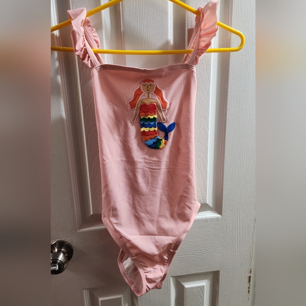 Girls Pink Mermaid Swimsuit with Ruffle Straps Hanna Andersson 160 cm US 14-16